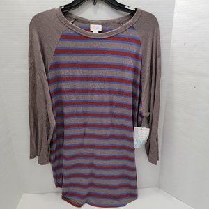 New w tags Randy LuLaRoe Size XXL 2XL Longer Gray Stripe Red Blue w Solid Sleeve